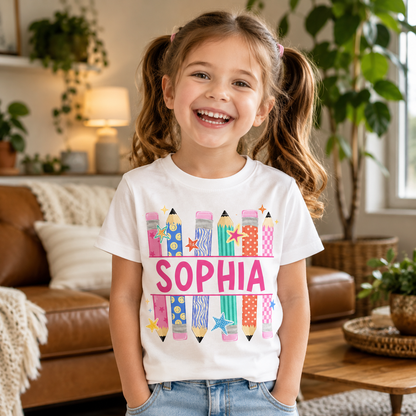 Personalized Back To School Pencil Kids T Shirt Custom Name Gift
