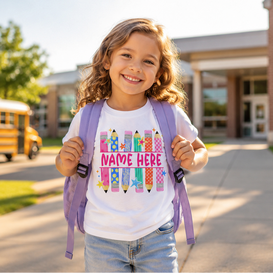 Personalized Back To School Pencil Kids T Shirt Custom Name Gift