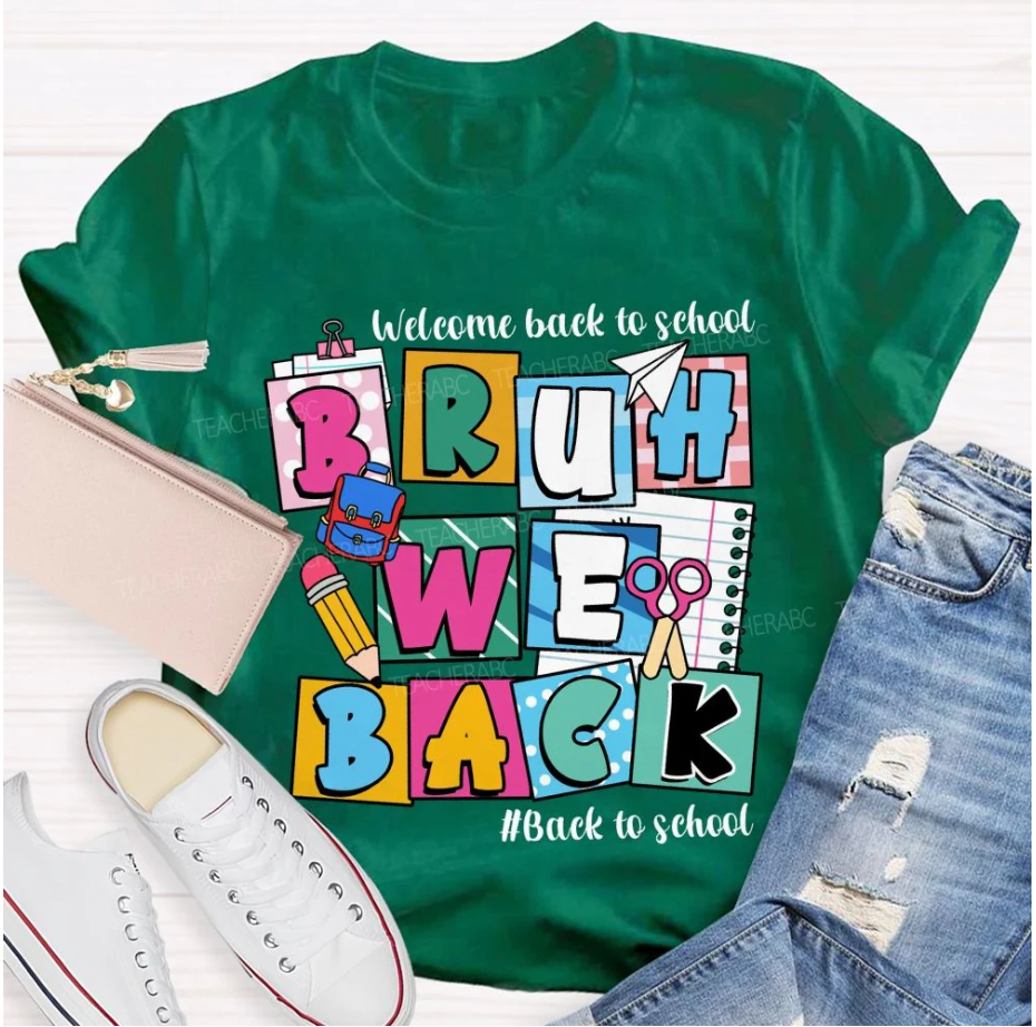 Welcome Back To School Bruh We Back Pencil Pink Dots Teacher T-shirt