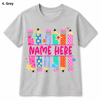 Personalized Back To School Pencil Kids T Shirt Custom Name Gift