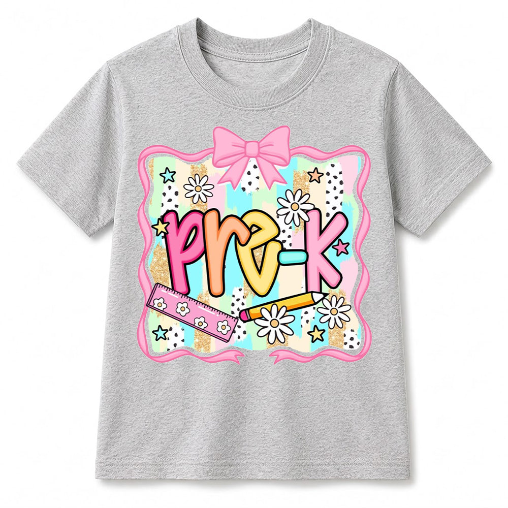 Personalized Kindergarten Girl Shirt, Custom Name School Bow T Shirt