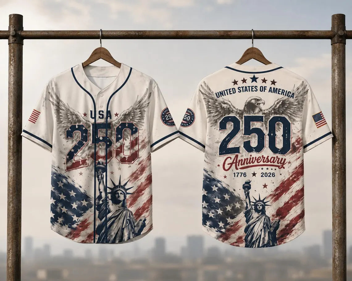 USA 250th Anniversary Patriotic Baseball Jersey - Statue of Liberty & Eagle 1776-2026