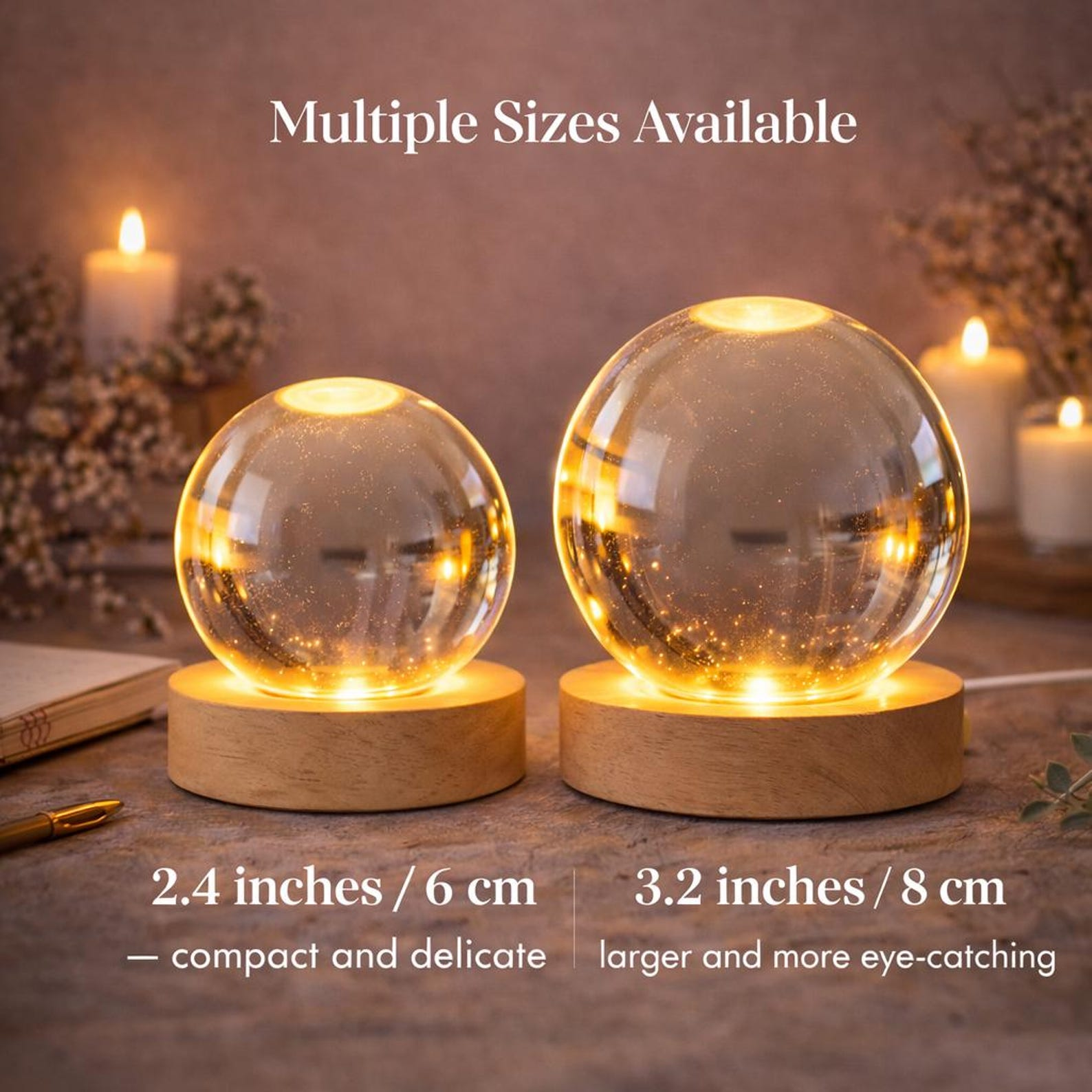 Personalized Moon Phase Crystal Ball Night Light, Anniversary Gift For Couple