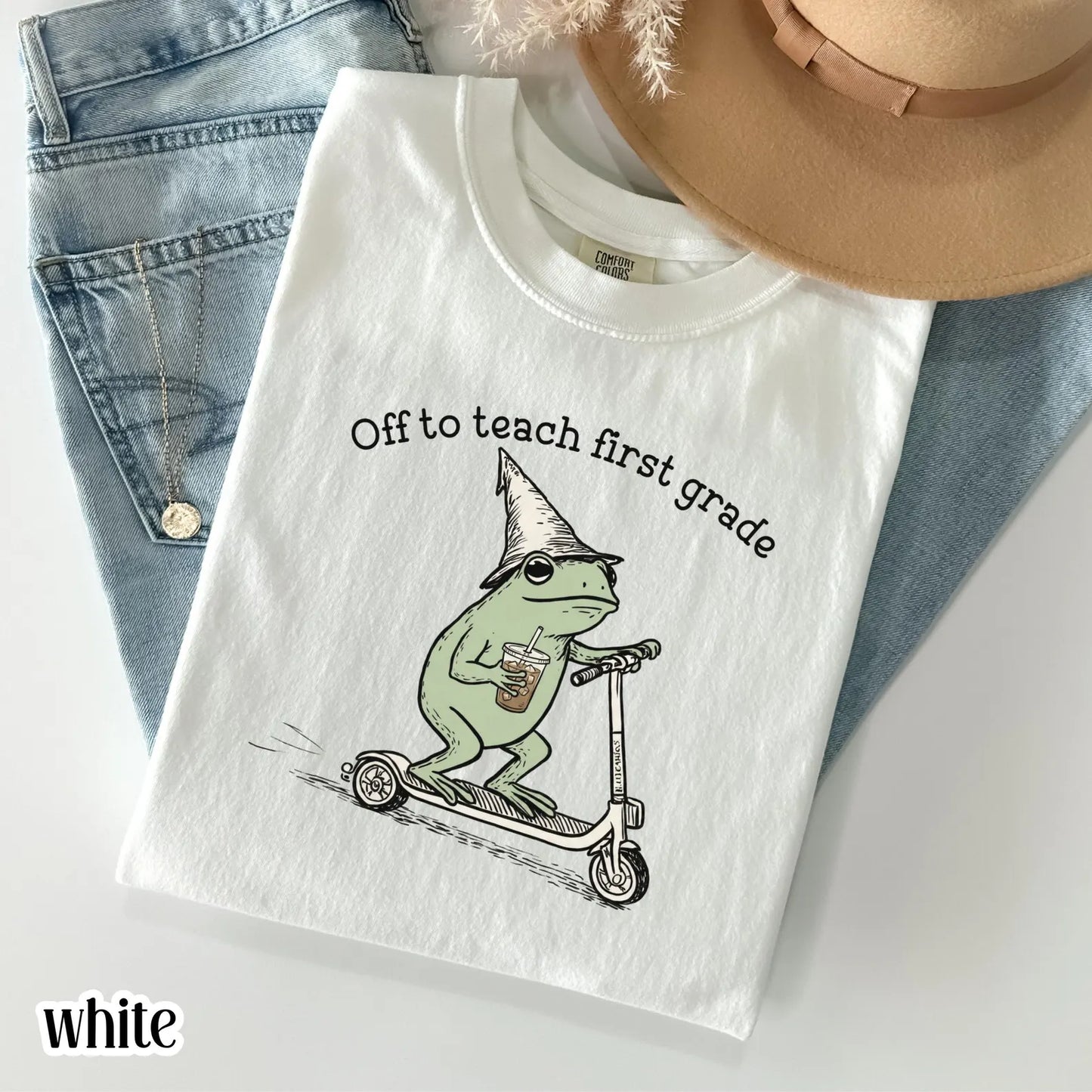 Funny Frog Off to Teach Frist Grade T Shirt