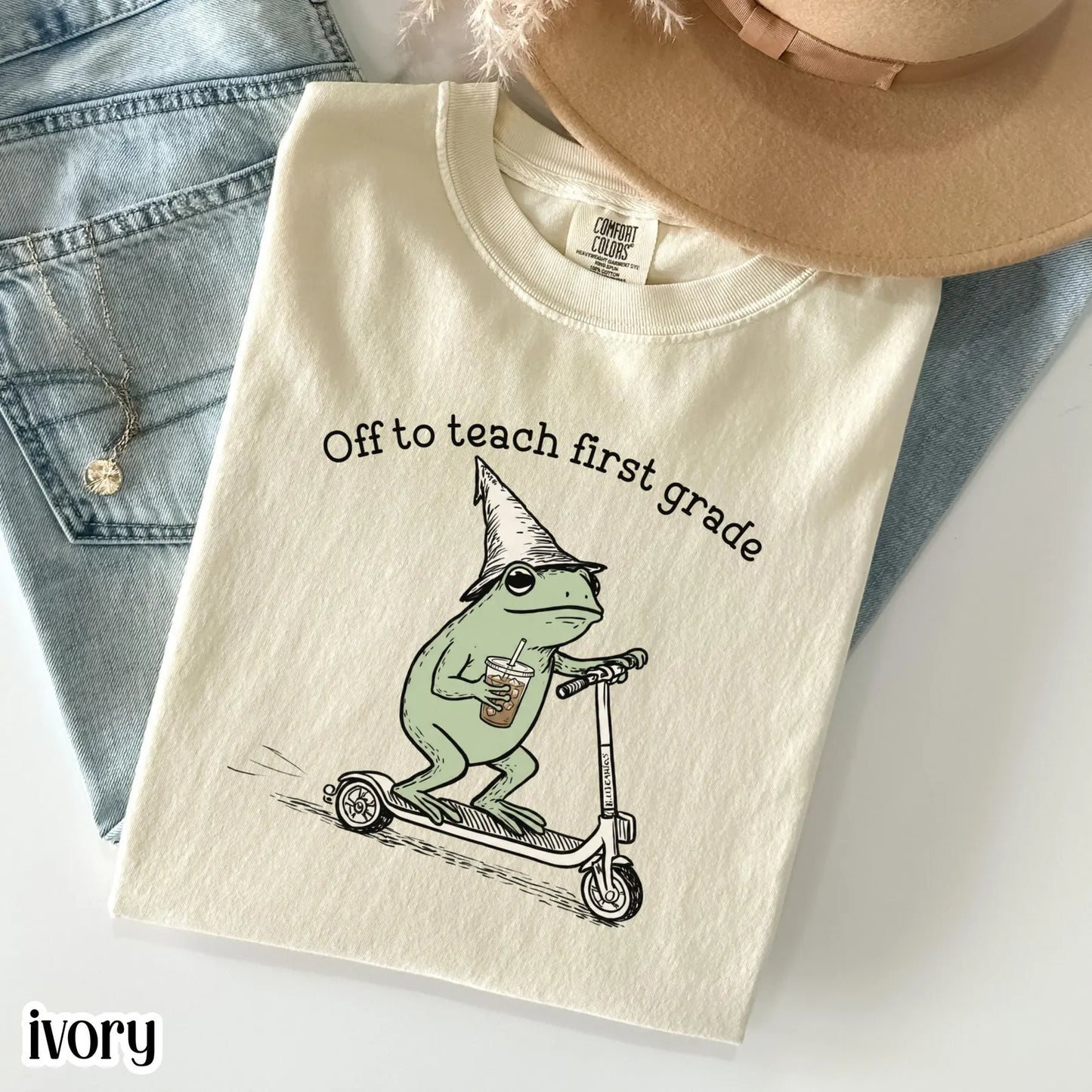 Funny Frog Off to Teach Frist Grade T Shirt