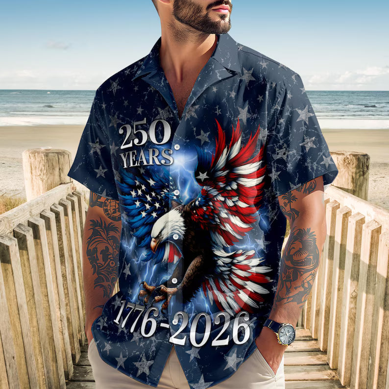 Hawaiian Shirt America's Freedom 250th Anniversary, 1776-2026 Patriotic Short Sleeve Vintage Shirt (Copy)