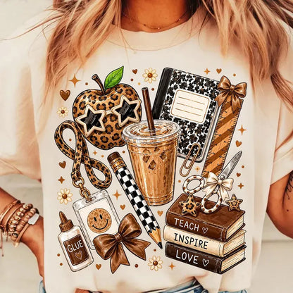 Leopard Teacher Back to School Graphic Shirt – Teach Inspire Love Crewneck