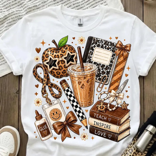 Leopard Teacher Back to School Graphic Shirt – Teach Inspire Love Crewneck