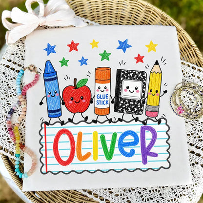 Personalized Oliver Back To School Shirt – Cute School Supplies Kawaii Teacher & Kids First Day Tee