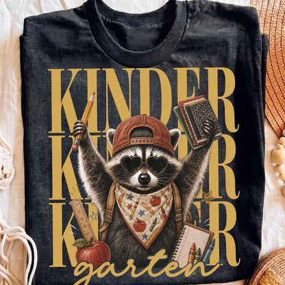 Kindergarten Teacher Shirt, Cute Raccoon Back to School T-Shirt, First Day of School Teacher Tee, Personalized Teacher Gift