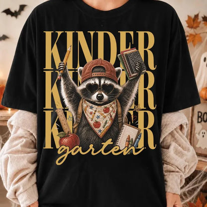 Kindergarten Teacher Shirt, Cute Raccoon Back to School T-Shirt, First Day of School Teacher Tee, Personalized Teacher Gift
