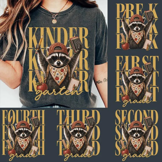 Kindergarten Teacher Shirt, Cute Raccoon Back to School T-Shirt, First Day of School Teacher Tee, Personalized Teacher Gift