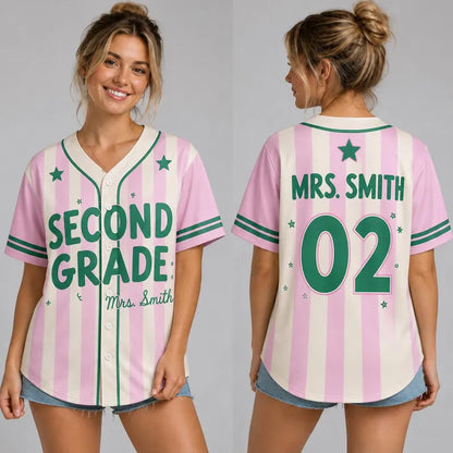 Personalized Second Grade Teacher Baseball Jersey – Custom Name Back to School Teacher Shirt,Cute Teacher Gift Idea