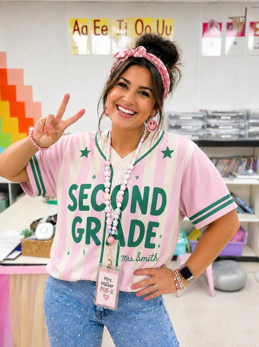Personalized Second Grade Teacher Baseball Jersey – Custom Name Back to School Teacher Shirt,Cute Teacher Gift Idea