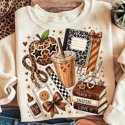 Leopard Teacher Back to School Graphic Shirt – Teach Inspire Love Crewneck