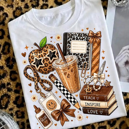 Leopard Teacher Back to School Graphic Shirt – Teach Inspire Love Crewneck