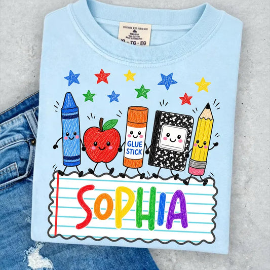 Personalized Oliver Back To School Shirt – Cute School Supplies Kawaii Teacher & Kids First Day Tee