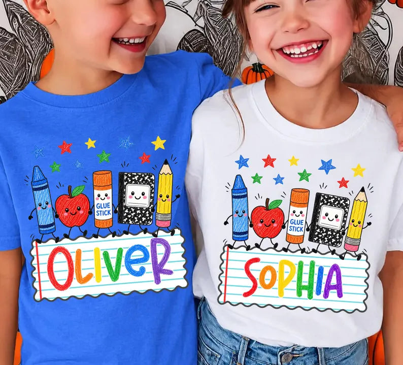 Personalized Oliver Back To School Shirt – Cute School Supplies Kawaii Teacher & Kids First Day Tee
