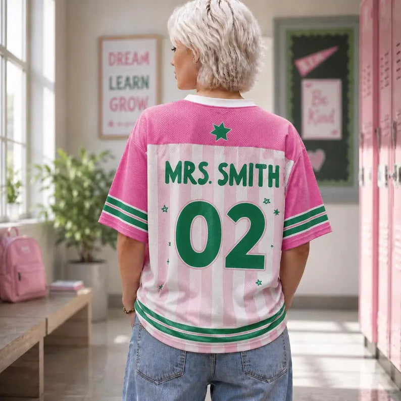 Second Grade Teacher Pink Jersey Shirt – Back to School Teacher Game Day Tee