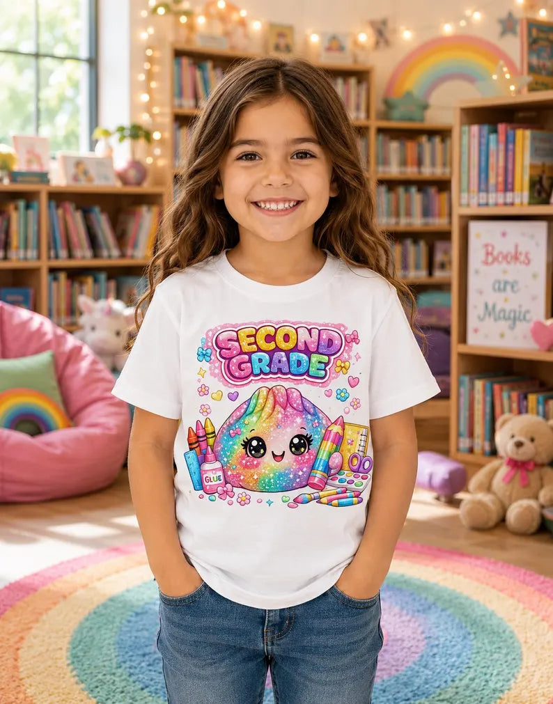 First Grade Shirt for Girls, Cute Kawaii Back to School T-Shirt, First Day of School Outfit, Rainbow School Supplies Tee, Kids Graphic Shirt
