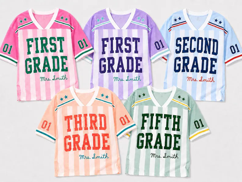 Personalized First Grade Teacher Jersey – Custom Name Back to School Shirt, Teacher Team Game Day Tee