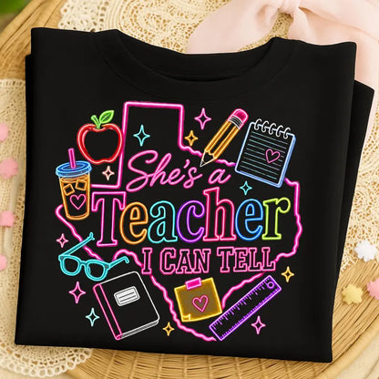 She's a Teacher I Can Tell Shirt – Retro Neon Teacher Back to School T-Shirt