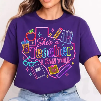 She's a Teacher I Can Tell Shirt – Retro Neon Teacher Back to School T-Shirt