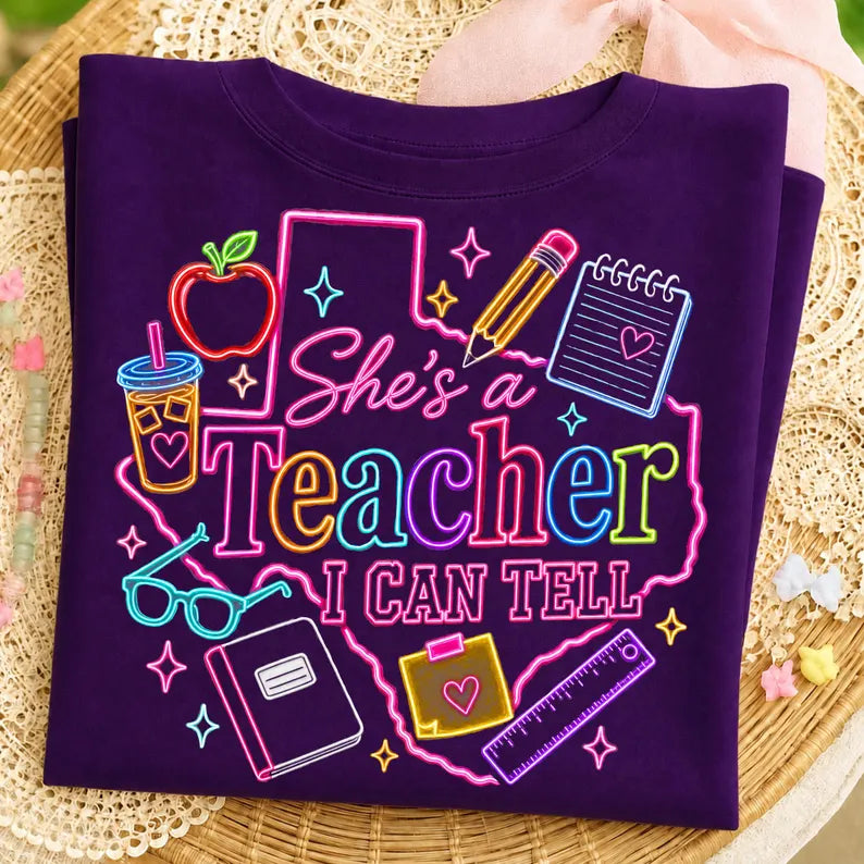 She's a Teacher I Can Tell Shirt – Retro Neon Teacher Back to School T-Shirt