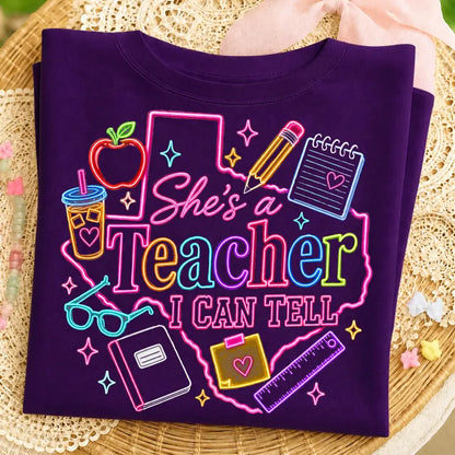 She's a Teacher I Can Tell Shirt – Retro Neon Teacher Back to School T-Shirt