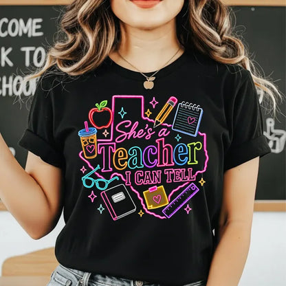 She's a Teacher I Can Tell Shirt – Retro Neon Teacher Back to School T-Shirt