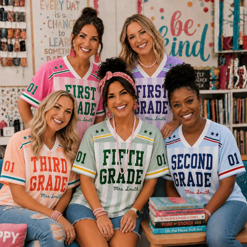 Personalized First Grade Teacher Jersey – Custom Name Back to School Shirt, Teacher Team Game Day Tee