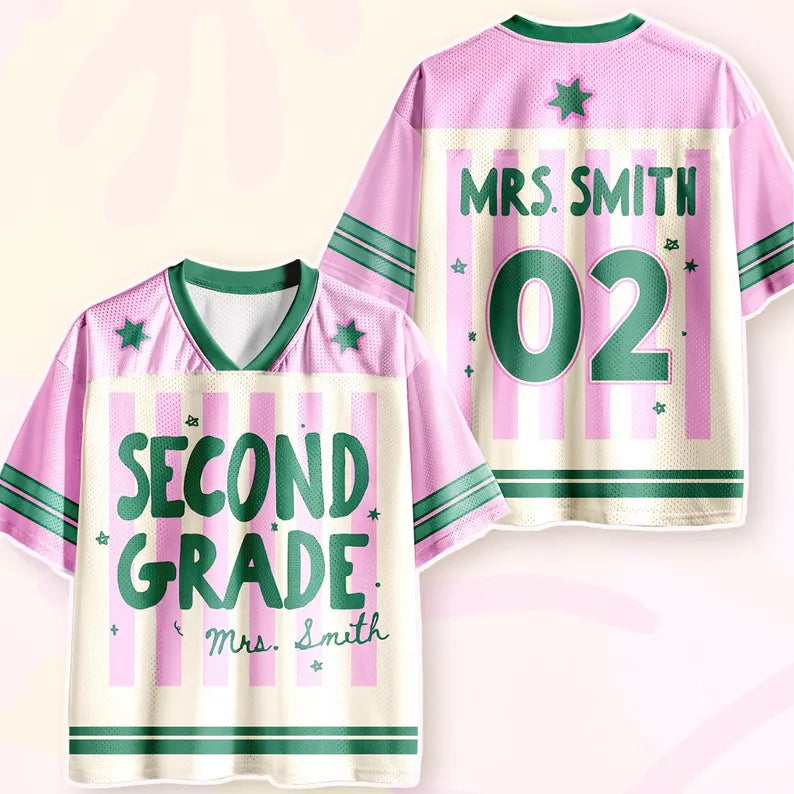 Second Grade Teacher Pink Jersey Shirt – Back to School Teacher Game Day Tee