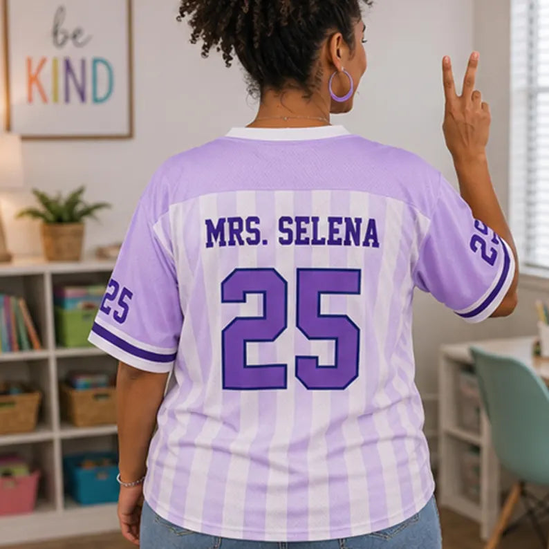 Second Grade Teacher Jersey Shirt – Retro Purple Back to School Football Style Teacher Gift
