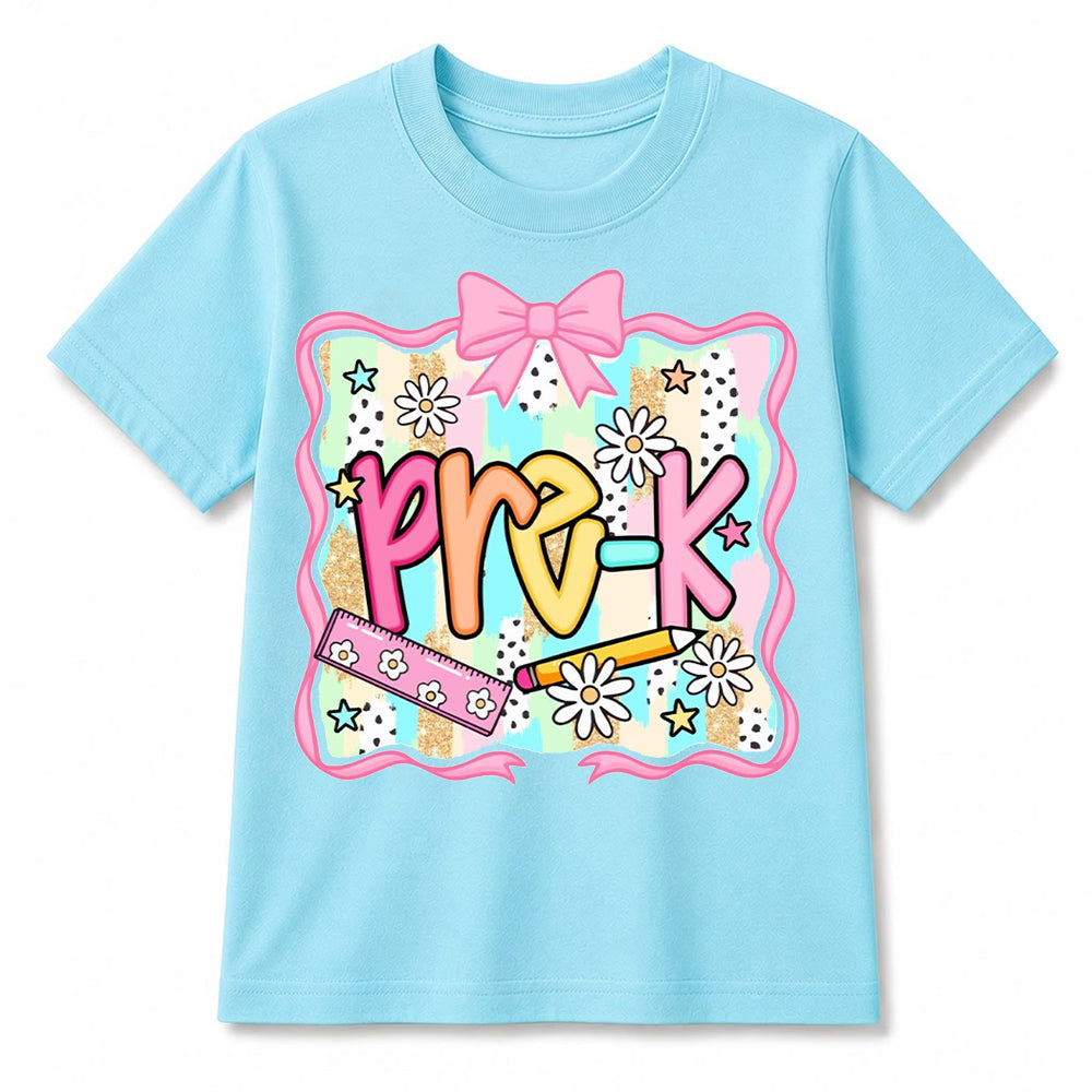 Personalized Kindergarten Girl Shirt, Custom Name School Bow T Shirt