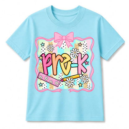 Personalized Kindergarten Girl Shirt, Custom Name School Bow T Shirt