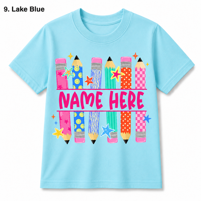 Personalized Back To School Pencil Kids T Shirt Custom Name Gift