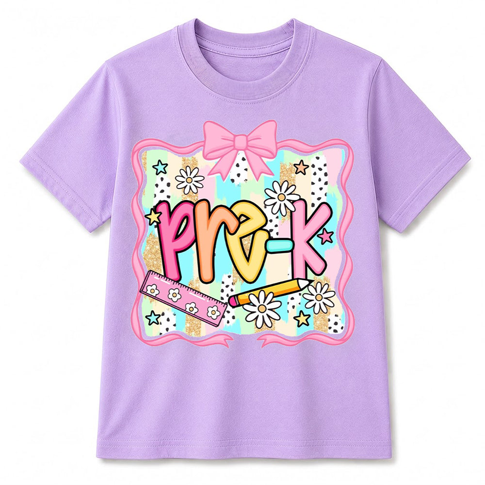 Personalized Kindergarten Girl Shirt, Custom Name School Bow T Shirt