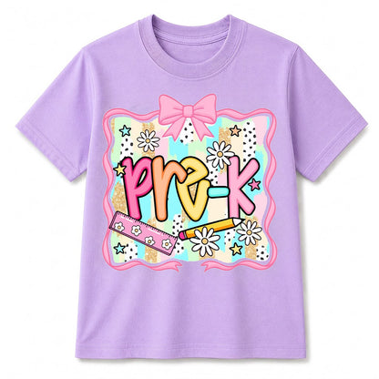 Personalized Kindergarten Girl Shirt, Custom Name School Bow T Shirt