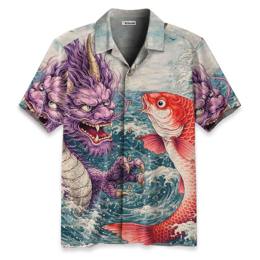 Chrisraw Dragon And Koi In The Wavesi Hawaiian Shirt