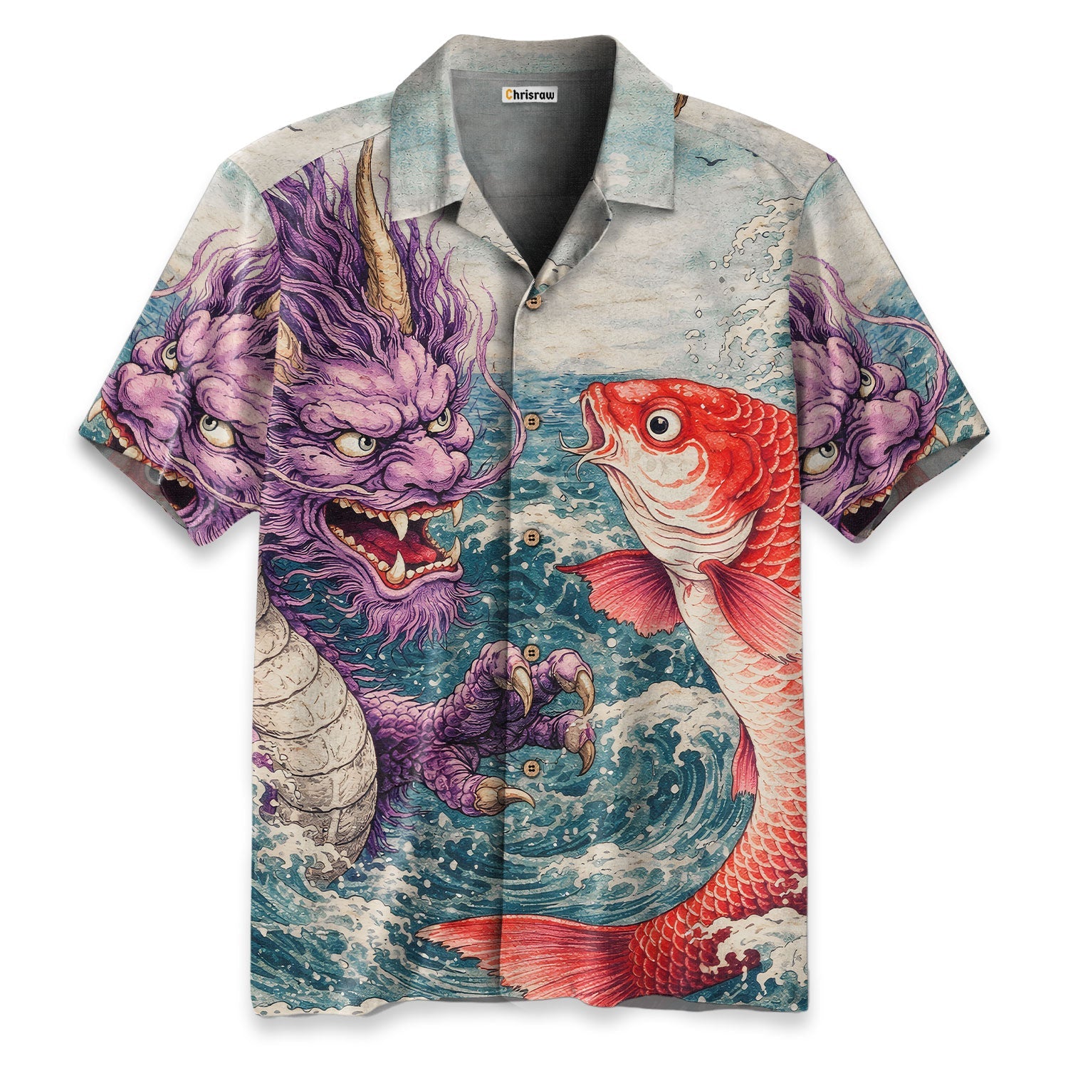 Chrisraw Dragon And Koi In The Wavesi Hawaiian Shirt