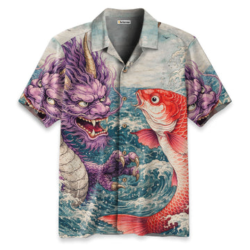 Chrisraw Dragon And Koi In The Wavesi Hawaiian Shirt