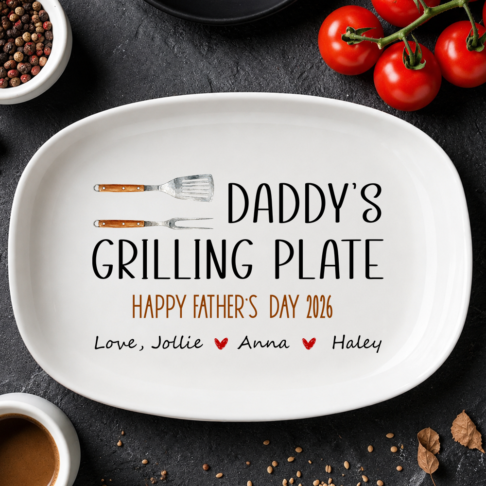 Personalized Best Flippin Dad Ever Grilling Plate, Father’s Day Gifts Grilling Platter with kids names, Patriotic Father's Day Gift for Dad