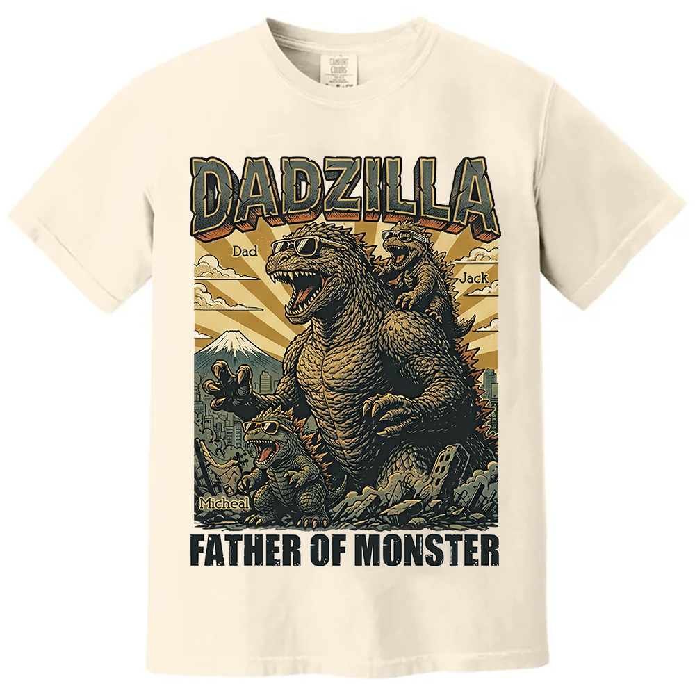 Personalized Dadzilla T-Shirt - Custom Kids Names Dad Shirt,Father Day Gifts for Dad Funny Papa Tshirt Cool Daddy Dinosaur Tee Vr2