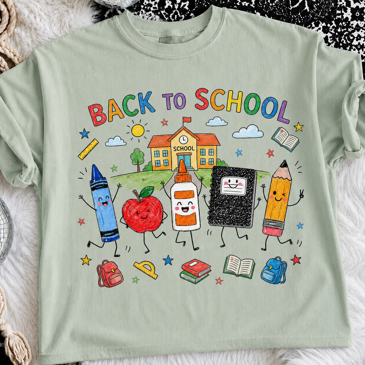 Cute Back to School Shirt, Kawaii School Supplies Graphic Tee, First Day of School Shirt for Teachers & Students