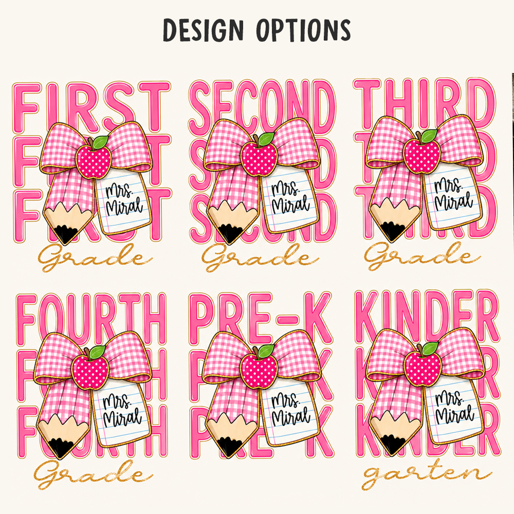 Pink Gingham Pencil Bow, Custom Teacher Team, Back To School, Pre-K To Fourth Grade Team