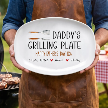Personalized Best Flippin Dad Ever Grilling Plate, Father’s Day Gifts Grilling Platter with kids names, Patriotic Father's Day Gift for Dad