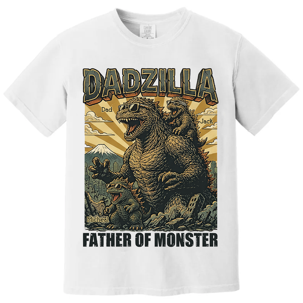 Personalized Dadzilla T-Shirt - Custom Kids Names Dad Shirt,Father Day Gifts for Dad Funny Papa Tshirt Cool Daddy Dinosaur Tee Vr2