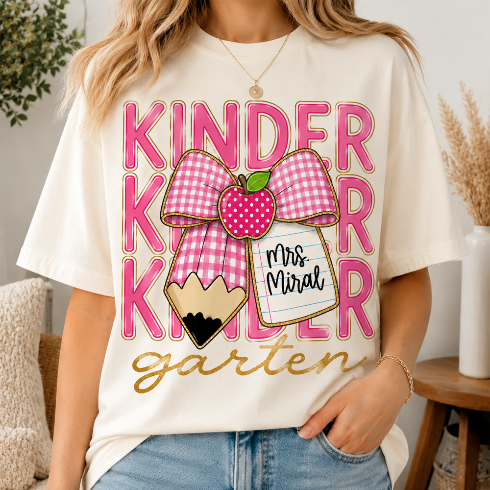Pink Gingham Pencil Bow, Custom Teacher Team, Back To School, Pre-K To Fourth Grade Team