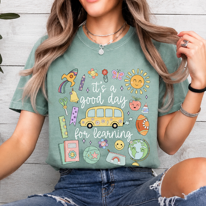 It’s A Good Day For Learning Teacher Shirt – Cute Retro Back To School T-Shirt,Comfort Colors,Doodle T-Shirt, Whimsical, Teacher Gift