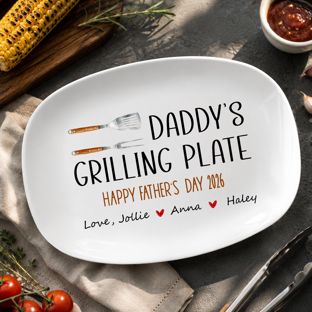 Personalized Best Flippin Dad Ever Grilling Plate, Father’s Day Gifts Grilling Platter with kids names, Patriotic Father's Day Gift for Dad
